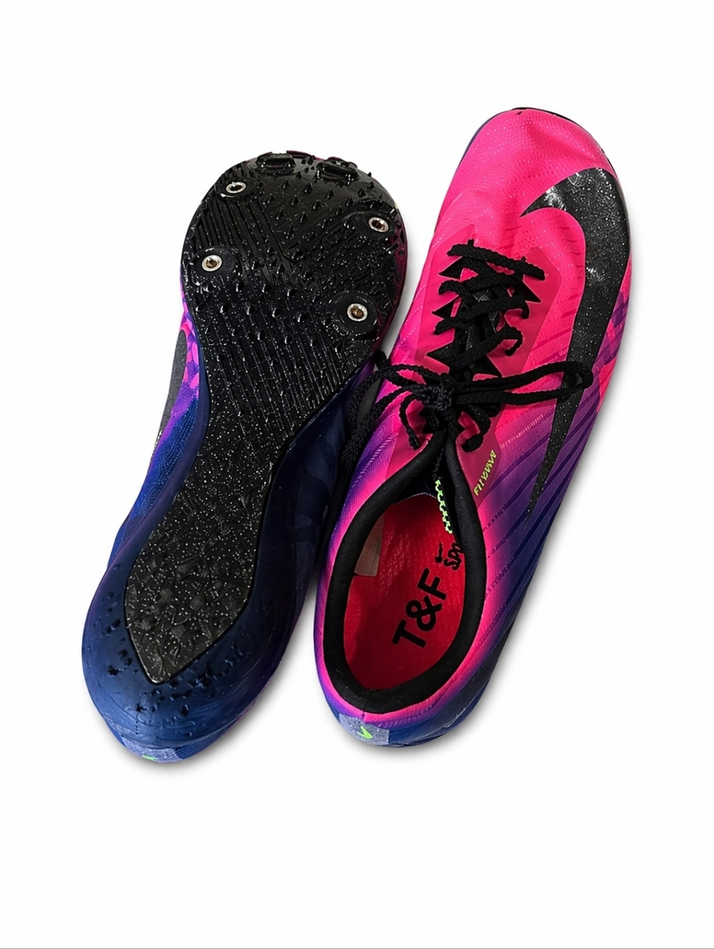 Nike Air Zoom Maxfly 2 Glam track spikes in a fierce purple and flash crimson